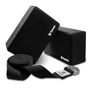 Tumaz Briques de Yoga lot 2 avec Sangle de Yoga de Qualité Supérieure [Poids léger, Antidérapante, Extra-Durable, Haute Densité] avec Livre électronique d&rsquo;instructions pour Le Yoga et Le Pilates