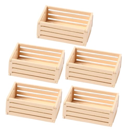 Tofficu 5pcs Mini Wooden Dollhouse Storage Baskets Realistic Miniature Crate for Craft Decor