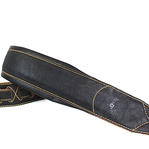 Walker And Williams C-22-DBLK Premium Sangle en cuir rembourré extra large Finition noire vieillie, Noir vieilli… - Les Beatles, Paul McCartney, John Lennon, RIngo Starr, George Harrison Walker And Williams C-22-DBLK Premium Sangle en cuir rembourré extra large Finition noire vieillie, Noir vieilli… – Image 4