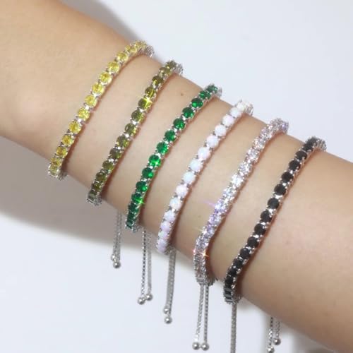 FANCIME Birthstone Tennis Bracelet for Women Sterling Silver Tennis Bracelet Classic Bolo Adjustable Chain Fine Jewellery Anniversary Birthday Gifts for Women Mom Wife Her - Image 4