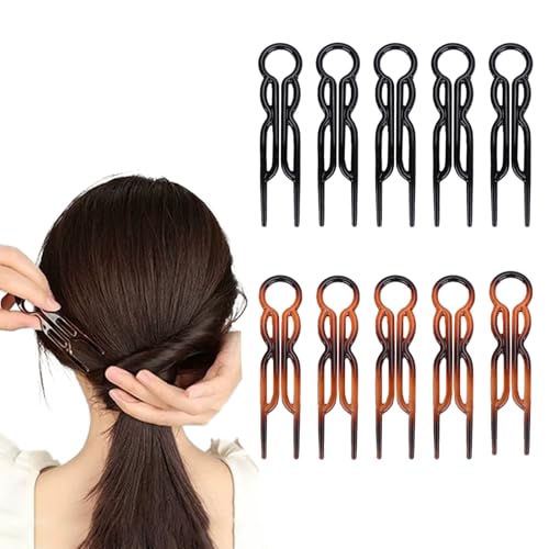 AIAOO Lialys French Hair Pin 10Pcs U-Shaped Prestige Pins with Strong Grip for Fine Thick Long Locks Daily Party Wedding Office Styling Accessories (5 Tortoise Shell 5 Black)