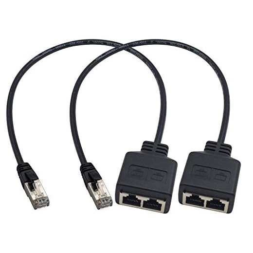 Duttek RJ45 Splitter Ethernet , RJ45 Ethernet Port Splitter, RJ45 1 Male to 2 Female Adapter for Ethernet Cat 5/CAT 6 LAN Ethernet Cable Extender Surf Online at The Same time 50cm/1.64 FT (1 Pair)