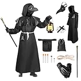 Fantasia de Doutor da Peste para Dia das Bruxas, branco, 8 peças de roupa de médico da peste com máscara para fantasia masculina de Halloween, Máscara preta, Small