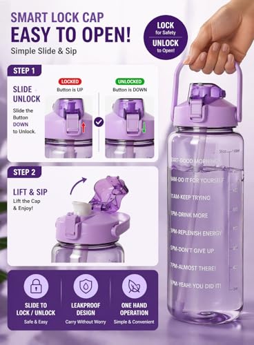 Image of Motivational Water Bottle 2 Litre with Time Marker | Leak Proof BPA Free Gym Bottle | Sports Drinking Bottle with Straw & Handle for Office, Gym, School (purple and pink)