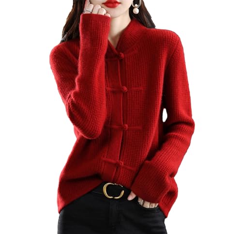 Women's Chinese Style Cardigan Knit Top Stand Collar Vintage Frog Button Long Sleeve Sweater Coat