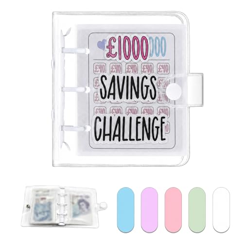 Dreamplay Mini Money Saving Binder $1000 Money Saving Challenge Book Budget Binder with Envelopes Portable Deposit Anytime Anywhere (White)