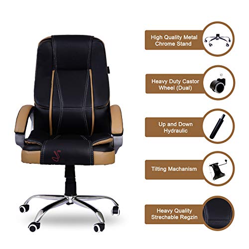 Image of beAAtho JS-1 Teak High Back Office Revolving Chair (Black and Tan)