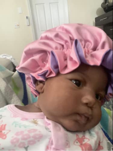 Akiss Reversible Satin Silk Sleep Hair Bonnet For Baby Infant Girl Boy (Taffy/Lavender, 3~6 M) #TOP2