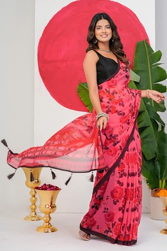Image of MIRCHI FASHION Saree for Woman Georgette Floral Printed | Lightweight Comfortable Sari for Regular Social Wear and social visits