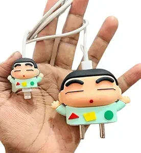 Meyaar Silicone Protective Case for Apple 20W & 18W iPhone USB-C Power Adapter Charger and for USB Lightning Cable, 3D Cartoon Case for iPhone Charger 18W/20W Only (Shin-chan with Cloths)