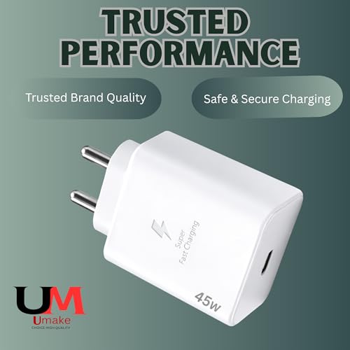 Image of Umake 45W Fast Charger Adapter with Type C Cable, Super Fast Charging USB C Wall Charger Compatible with Samsung Galaxy S24 Ultra, S23, S22, A55, A35, Note 20, iPhone 15 Series | 3 Months Warranty