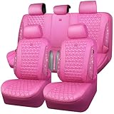 CAR PASS Hot Pink Bling Diamond Leather Car Seat Covers Full Sets, Waterproof Shining...