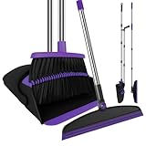 UDUK Broom with Dustpan Combo Set and Silicone Air Broom Kit, 51' Long Handle Floor Squeegee, Purple Household Kit for Glass Window Rugs Pet Hair Home