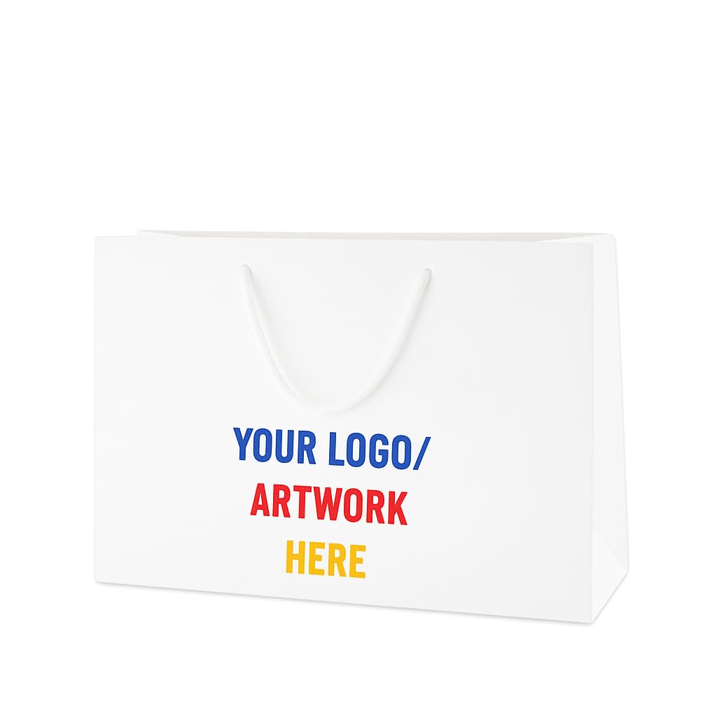 COOKIES AND KOALAS Personalised Logo Gift Bag – Large 40×30×13 cm White – Custom Full Colour Printed Corporate Branded Bag for Events, Clients & Business Gifts