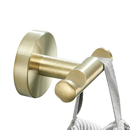 WINCASE Practical and Durable Accessory Double Clothes Hook Stainless Steel Drilling in Bathroom Bathroom Hook Brushed Gold Finish