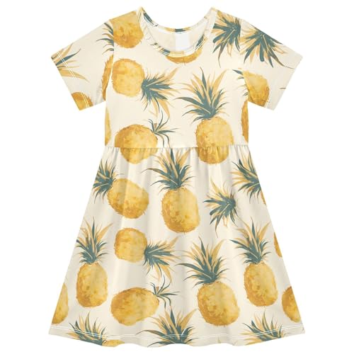 FRODOTGV Yellow Pineapples Girls Princess Dresses Short Sleeve Fashion Mini Dress for Children Girls