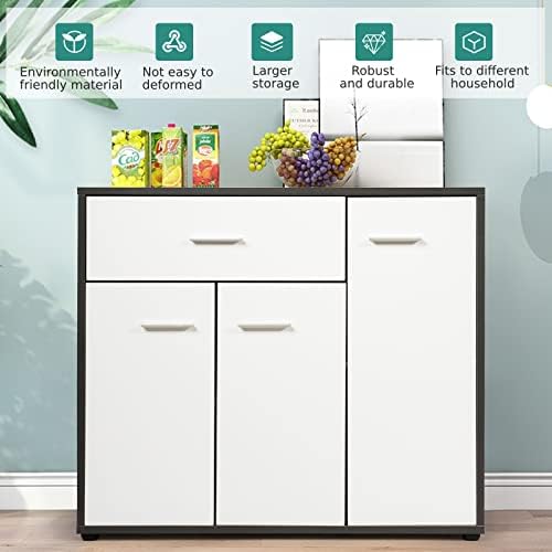 TANGZON 3 Door Large Drawer Sideboard, Wooden Storage Cabinet with Adjustable Shelf & Non-Slip Feet, Freestanding Cupboard Server Buffet Table for Living Room, Kitchen, Bedroom and Hallway