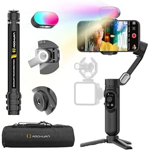 3-Axis Gimbal Stabilizer for iPhone & Android w/RGB Light, Handheld Phone Gimbal for Video Recording w/AI Tracking,1/4 Thread, Extendable Tripod, Padded Carry Bag(Smart X Complete Combo1)