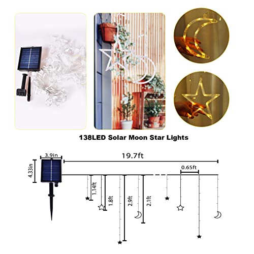 Xinxianlian 138 Led Ramadan Lights Solar Moon Star Lights Ramadan Decorations String Light Outdoor Waterproof Solar Powered Curtain Lights With 8 Modes Ramadan Hanging Decor For Patio (Warm White) #TOP5