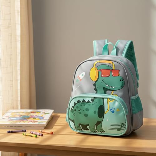 Qooloo Sac à dos pour enfants garçons Petit sac à dos dinosaure enfants, Imperméable préscolaire tout-petit Sac à dos scolaire maternelle Sac d'école pour 2-6 ans (Grey) – vue 7