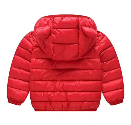 Achiyi Winter Coats Puffer Padded Jacket for Toddler Boys Girls Kids Light Outwear Cute Bear Ears with Hoods Clothing Red 90, 12-18 Months