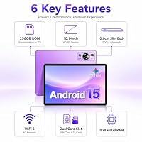 UXD 10,1 Zoll Tablet mit Tastatur und Maus, Android 15, 16GB RAM 128GB ROM, 4G LTE, WLAN 6, Octa-Core, 8000mAh Akku, HD IPS Display, USB-C – Ansicht 2