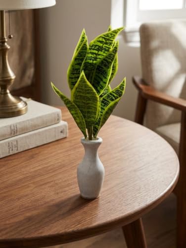 Artificial Snake Plant in Ceramic Vase, Faux Sansevieria Decorati...