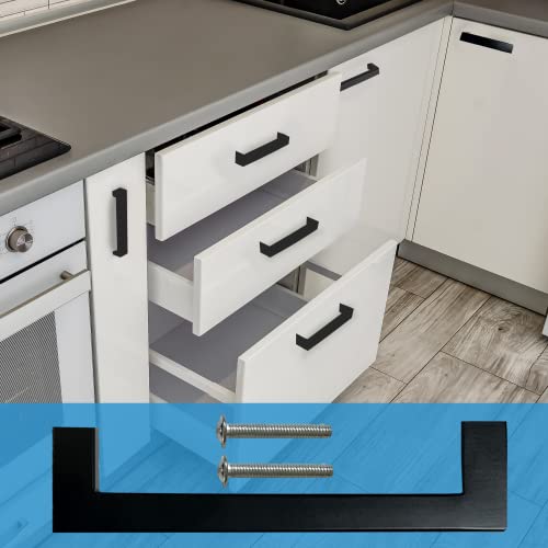 PARTILIA Matte Black Cabinet Pulls for Kitchen and Bathroom Drawers, Doors, Pantry, and Cupboards, 10 Pack, 5 Inch Hole-to-Hole Stainless Steel Handles, Modern Farmhouse Hardware