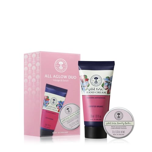 Neal's Yard Remedies All Aglow Gift Set, Wild Rose Beauty Balm & Hand Cream, Radiant and Nourished Skin, Vegan & Cruelty-Free, Set of 2