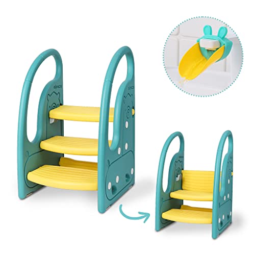 Toddler Step Stool Chair Onasti Kids 3 Step Standing Tower For Toddlers Plastic Learning Helper Stool For Kitchen Counter Bathroom Sink Toilet Potty Training With Handles And Non-Slip Pads-Green #TOP2