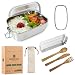 Produktbild DecoHaus Praktische Edelstahl Bento Box mit Besteck und Bestecktasche 800ml - Zero Waste Edelstahl Brotdose und Meal prep Behälter für Kinder und Erwachsene - Auslaufsichere Lunch Box mit Fächern