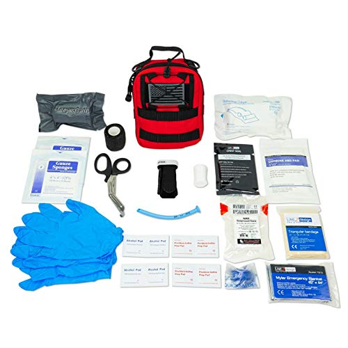 Line2Design Complete Survival Kit Ifak Bags - Ems Emt Emergency Response Fully Stocked Tactical Molle Bag - First Aid Medical Supplies - Trauma Pak Outdoor Gear Edc Ifak Pouch Stop Bleeding Kit - Red #TOP1