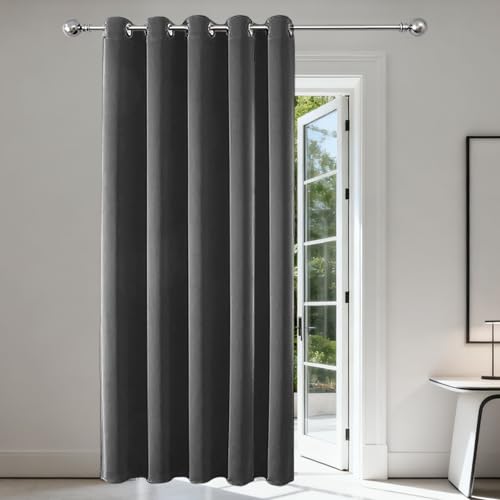 Joydeco Blackout Door Curtain 52x84 Inch Drop 1 Panel, 85% Light Blocking Privacy Protection Single Eyelet Full Length Curtain for Window Dressing Room Wardrobe Open Closet - Dark Grey