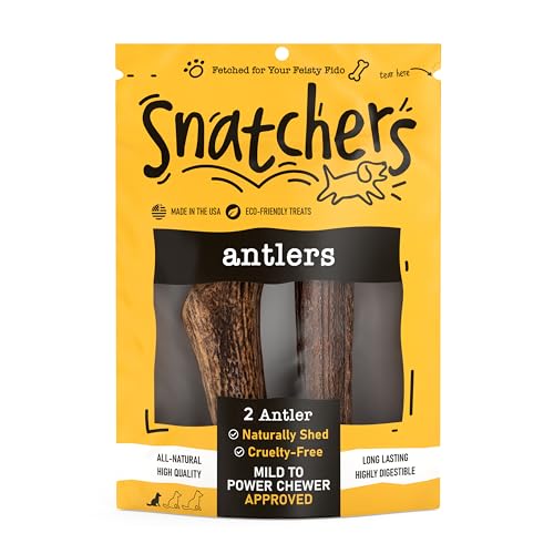 Snatchers Elk Antlers for Dogs – Long Lasting Dog Chews and Dog Toys for Aggressive Chewers, Naturally Shed Deer Antlers for Dogs Processed in The USA, No Additives (Small, 4-5
