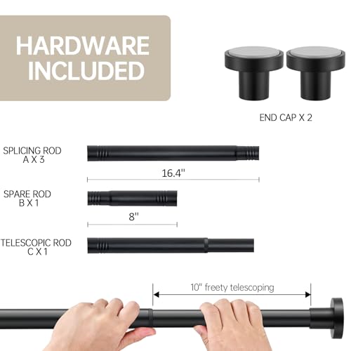 BRIOFOX Shower Curtain Rod Adjustable 18-78 Inch, Stainless Steel Spring Tension Shower Rod No Drilling Non Slip, Matte Black