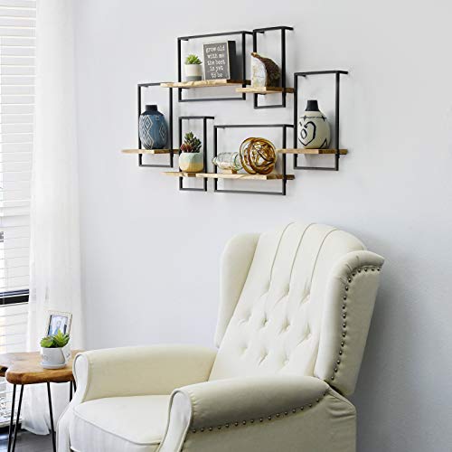Welland Modern Floating Shelves, Metal Frame Rustic Wood Shelves, Home Decor Hanging Wall Mounted Display Organizing Shelf For Living Room, Bedroom, Office, Bathroom, Set Of 6 #TOP1