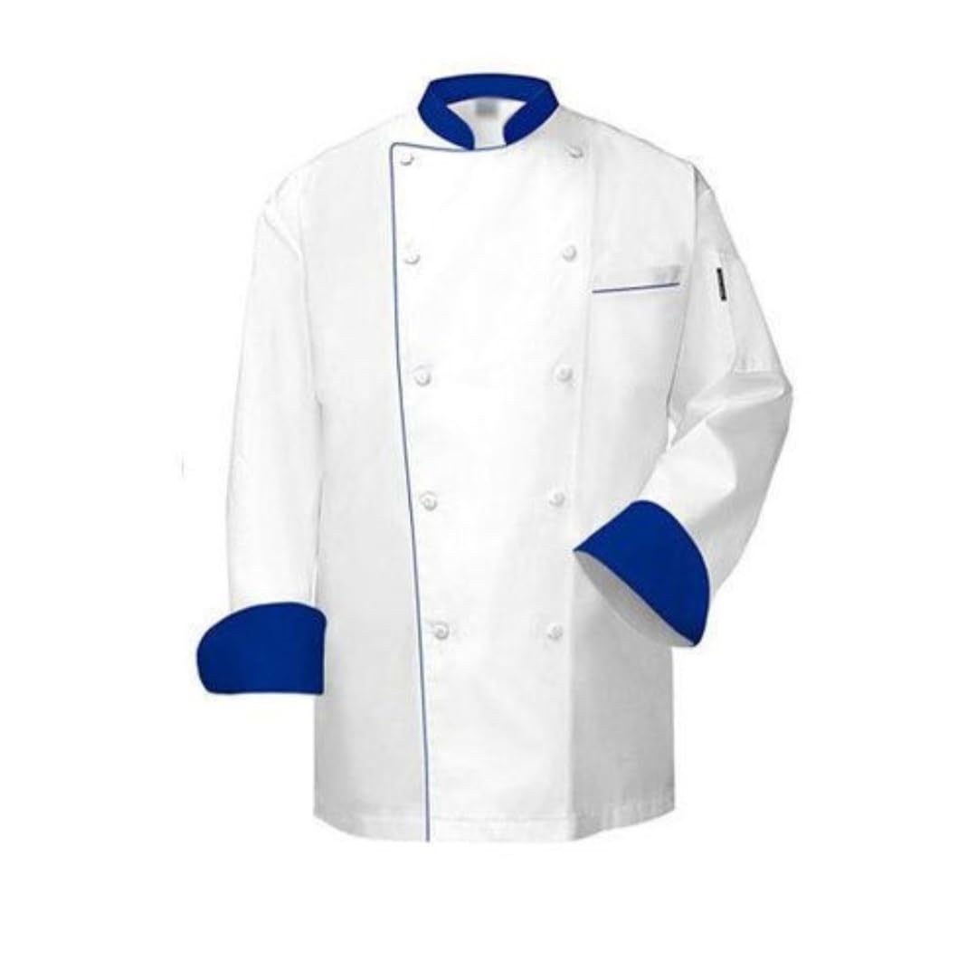 Full Sleeve Solid White Chef Coat With Blue Piping Blue Cuff Collor (3XL, White With Blue Piping/Collar/Cuff)-image-23