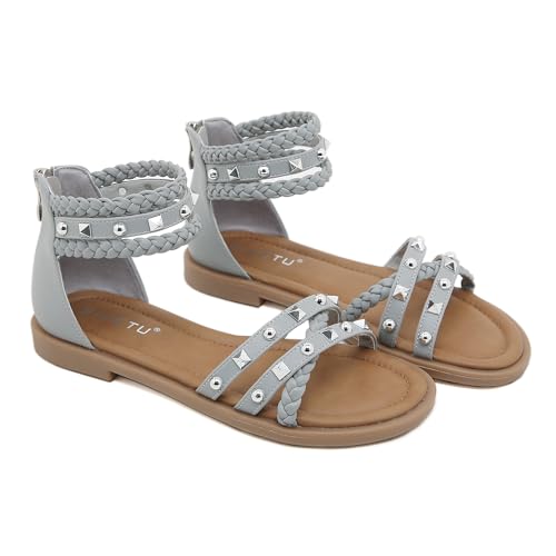 Womens Summer Rhinestone Embellished Flat Braided Shoes Studding Gladiator Sandals with Zipper Closure2