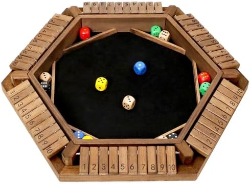 Shut The Box Game for 2-6 Players, Exqline Wooden Board Table Math Game with 16 Dice for Adults and Kids, 6 Way Classic Puzzle Board Games for Home Classroom or Pub