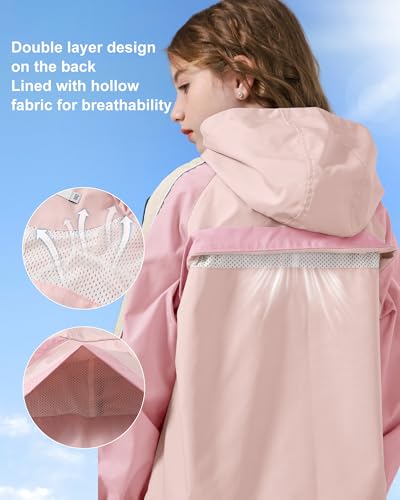 Image of Rolanko Girls Windbreaker Jacket Lightweight Water Resistant Hooded Outwear Jacket for Kids Boys Outdoor Hiking School Travel