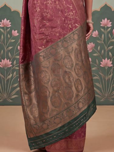 Image of AKHILAM Women's Multicolor Litchi Silk Ethnic Motif Print Saree With Unstitched Blouse Piece|sarees for women | litchi silk sarees