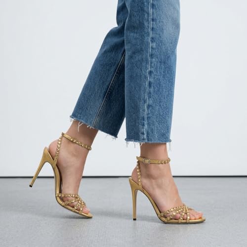 Image of HOCHFART Women's Rhinestone Stiletto High Heels Buckle Strappy Heeled Sandals Round Toe Sexy Dressy Pumps Shoes