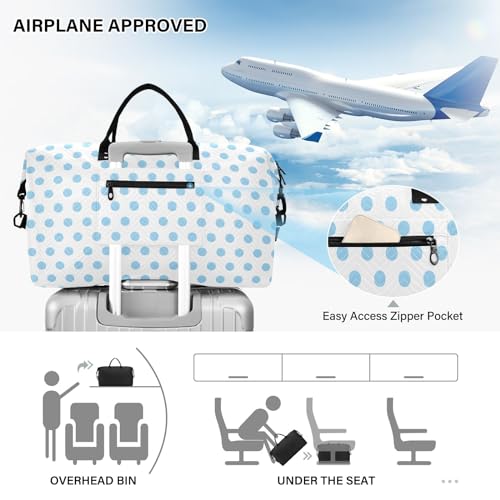 Weekender Bags Travel Duffel Gym Bag Light Blue Polka Dot Carry on Overnight Tote Bag with Toiletry Bag for Airplane Travel Trip Gym Yoga4
