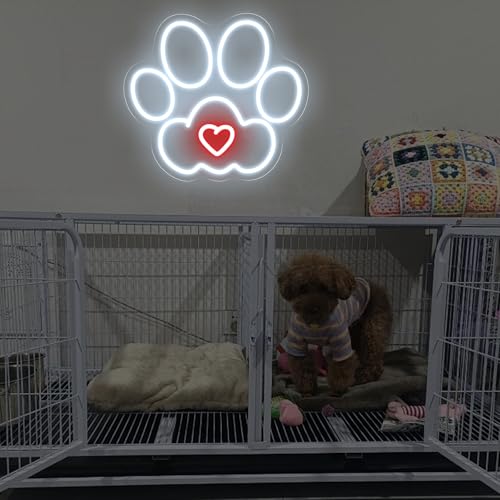 Image of Paw Neon Sign Animals Paw Print Custom Neon Sign Led Light Wall Decor Pets Shop Neon Sign Pets Shop Decor Birthday Gift for Pets Lover, 13 inchx13 inch