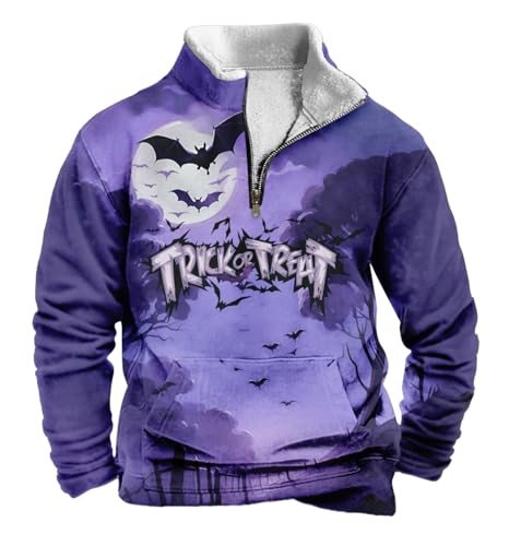Mens Sweatshirts，Halloween Quarter Zip Pullover Horror Funny Halloween Shirts Casual Fashion Fall Winter Tops