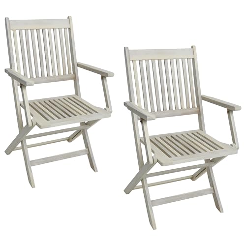 ESTEXO Gartenstühle Holzstühle Klappstühle 2er Set Akazienholz Stuhlset mit Armlehne Balkonstühle Terrasse Holz Akazie Weiß