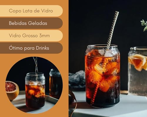 Kit 6 Copos Lata Vidro Grosso 3mm Cerveja Coquetéis 450ml Transparente Gourmet Mix Café Chá Gelado D