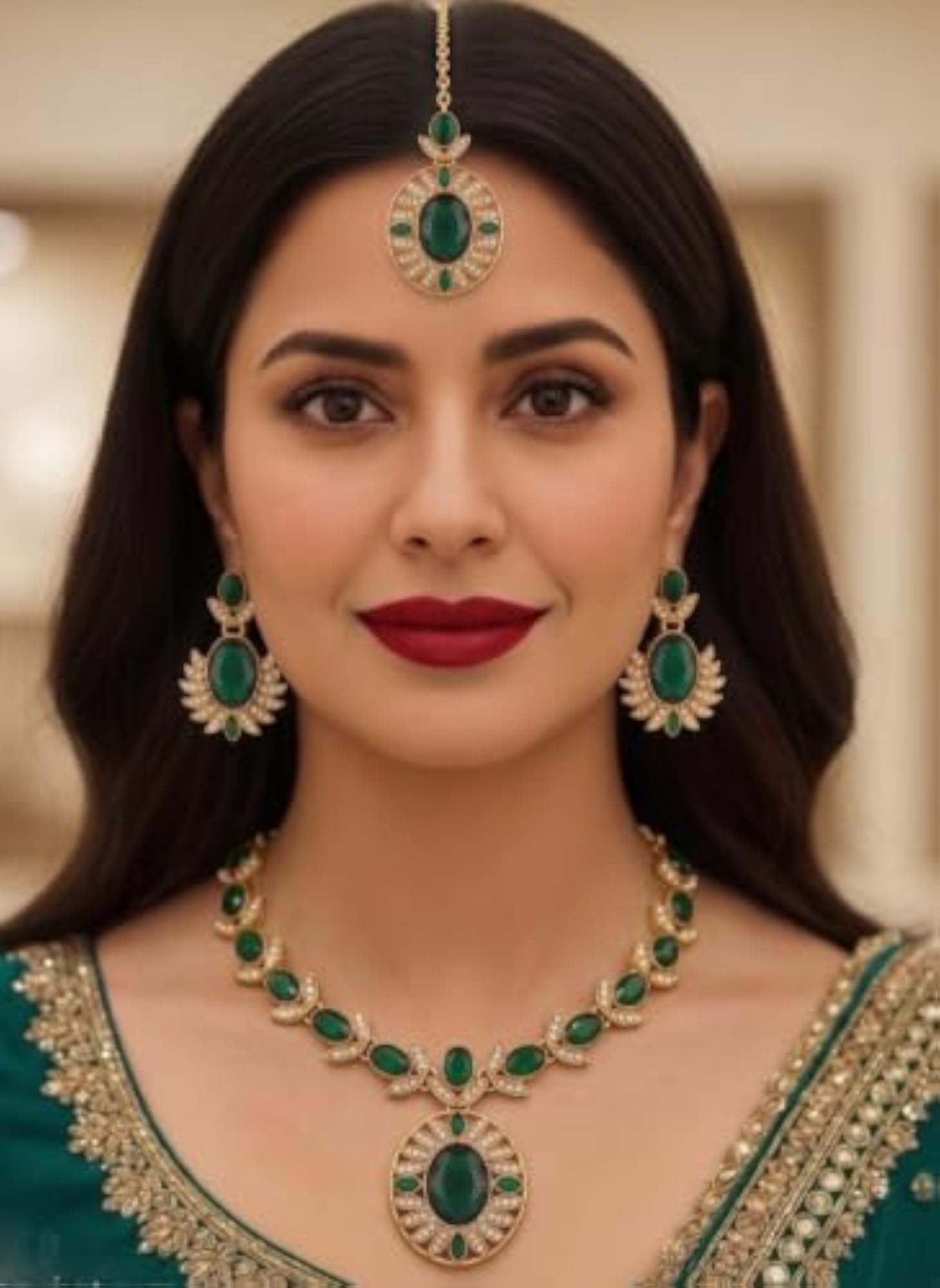 Gold Plated Necklace & Earrings Set with Maangtikka