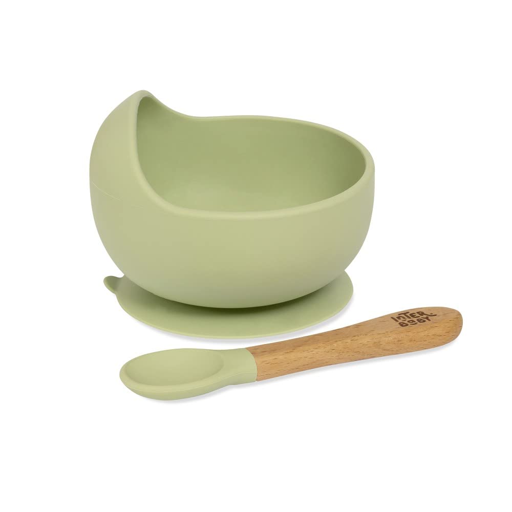 Interbaby Green Silicone Baby Seat and Spoon