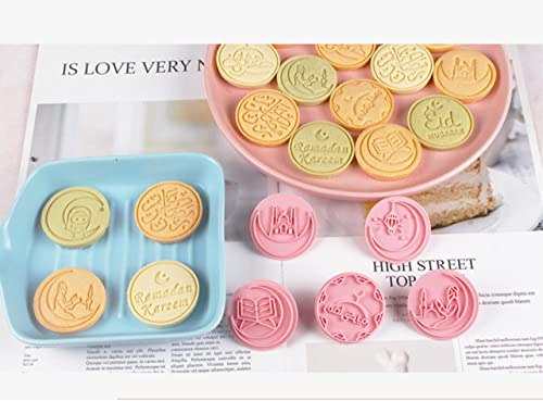 10 Pieces Cute Eid Mubarak Cookie Cutters Cartoon Lesser Bairam Cookie Mould Eid Al-Fitr Cookie Stamps Set Kitchen Tools Plastic Round Cookie Press (Lesser Bairam 0209C) #TOP4